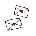 Mail icons elements. Envelopes for Love cards. Doodle style letters. Hand drawing sketch. Valentine`s day symbol.